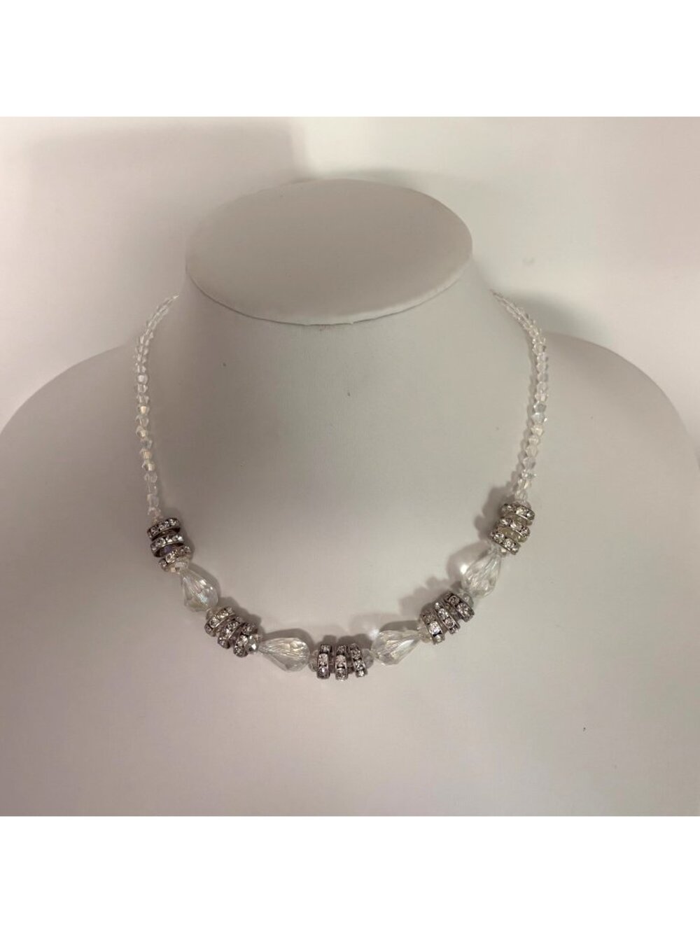 CJ Clear Bead Necklace Rhinestone Spacer Beads Lobster Clasp Adjustable Elegant